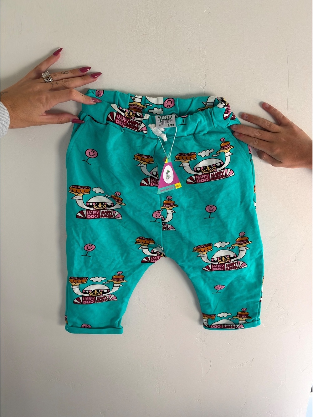 Jelly Alligator Kids Happy Dog Burger Print Pants Size 4/5Y NWT